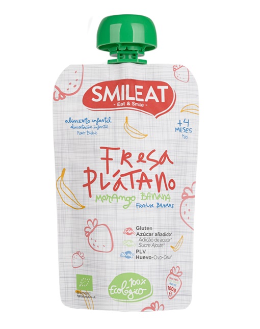 SMILEAT POUCH FRESA PLATANO ECOLÓGICO 100GRS