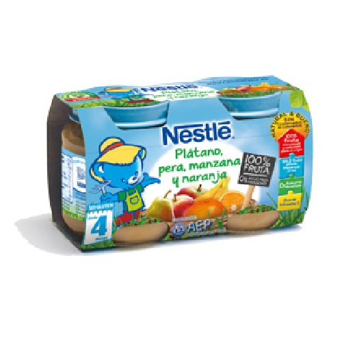 Nestle tarrito frutas y postres platano, manzana y naranja 2 x  130 gr (4,6,8 o 12 meses)