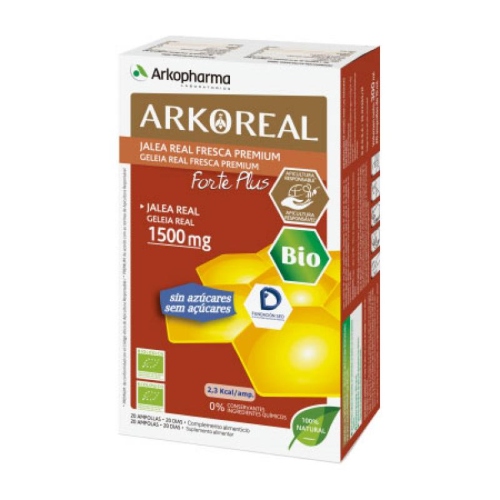 ARKOREAL Jalea real fresca bio 1500 mg Sin Azúcar 20 ampollas