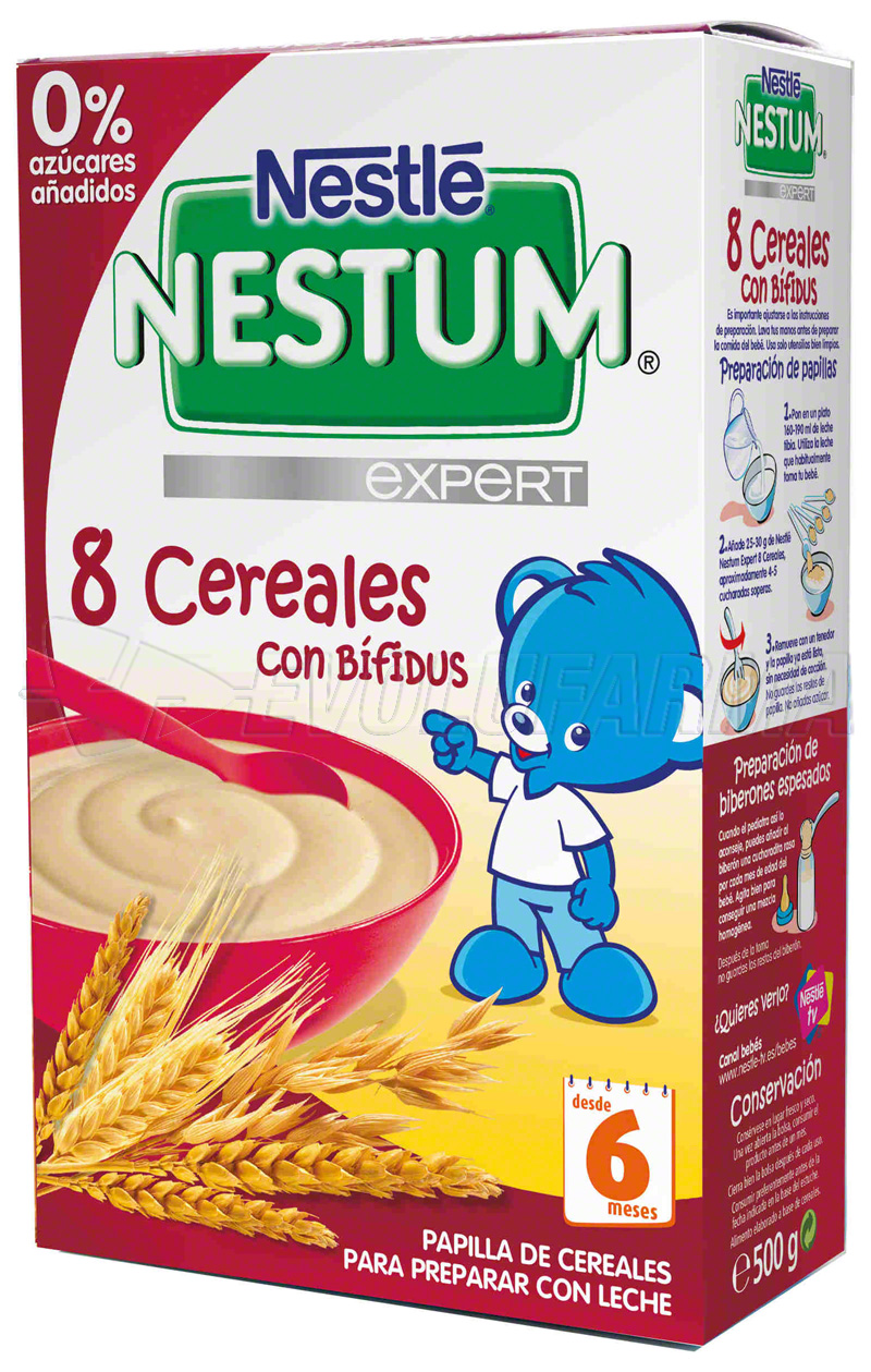 NESTLE. PAPILLAS NESTUM EXPERT 8 CEREALES CON BÍFIDUS. Estuche de 500 gr.