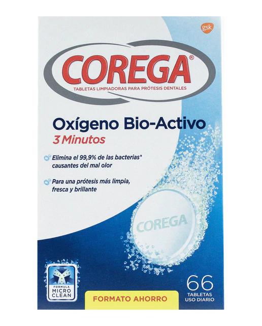 66 Tabletas Limpiadoras Oxígeno Bio-Activo 3 min Corega