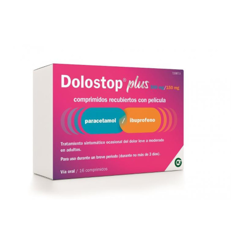 DOLOSTOP PLUS 500 MG/150 MG COMPRIMIDOS RECUBIERTOS CON PELICULA, 16 comprimidos
