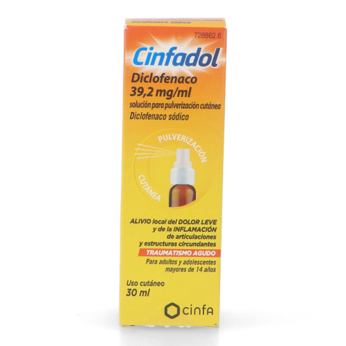 CINFADOL DICLOFENACO 39,2 MG/ML SOLUCION PARA PULVERIZACION CUTANEA 1 frasco de 30 ml
