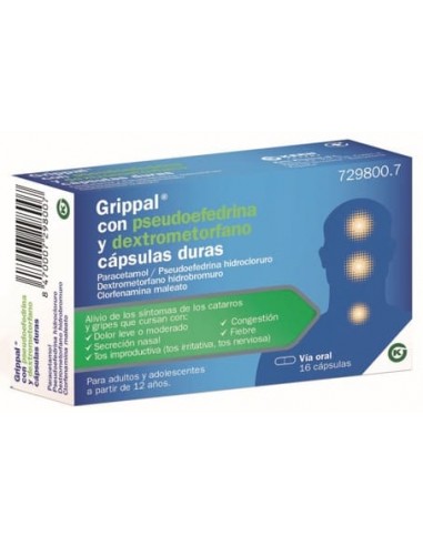 GRIPPAL CON PSEUDOEFREDRINA Y DEXTROMETORFANO CAPSULAS DURAS, 16 cápsulas