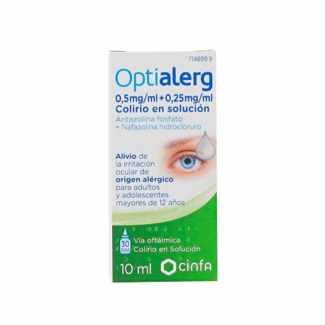 OPTIALERG 5 MG/ML + 0,25 MG/ML COLIRIO EN SOLUCION, 1 frasco de 10 ml