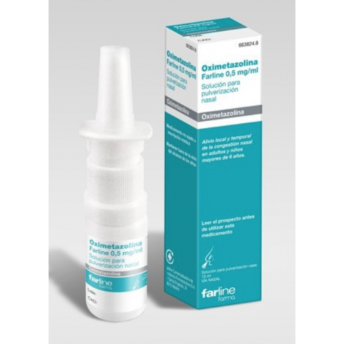 OXIMETAZOLINA FARLINE  0,5 mg/ml SOLUCION PARA PULVERIZACION NASAL , 1 frasco de 15 ml