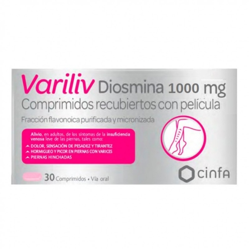 VARILIV DIOSMINA 1.000 MG COMPRIMIDOS RECUBIERTOS CON PELICULA , 30 comprimidos