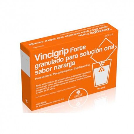 VINCIGRIP FORTE  GRANULADO PARA SOLUCION ORAL SABOR NARANJA, 10 sobres